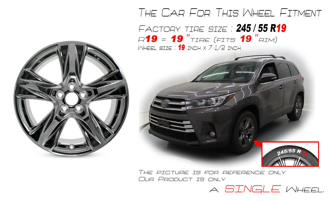 NEW Single 19" Black Chrome Wheel for 2014-2019 Toyota Highlander OEM Style Factory Alloy Rim