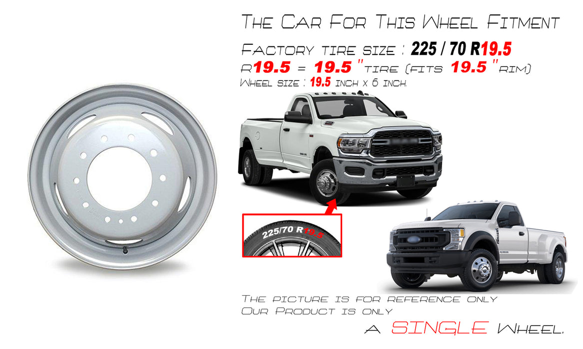 Brand New Single 19.5" 19.5x6 10 Lug Steel Wheel for Dodge RAM 4500 5500 2008-2025 Super Duty Dually Gray OEM Quality Replacement Rim