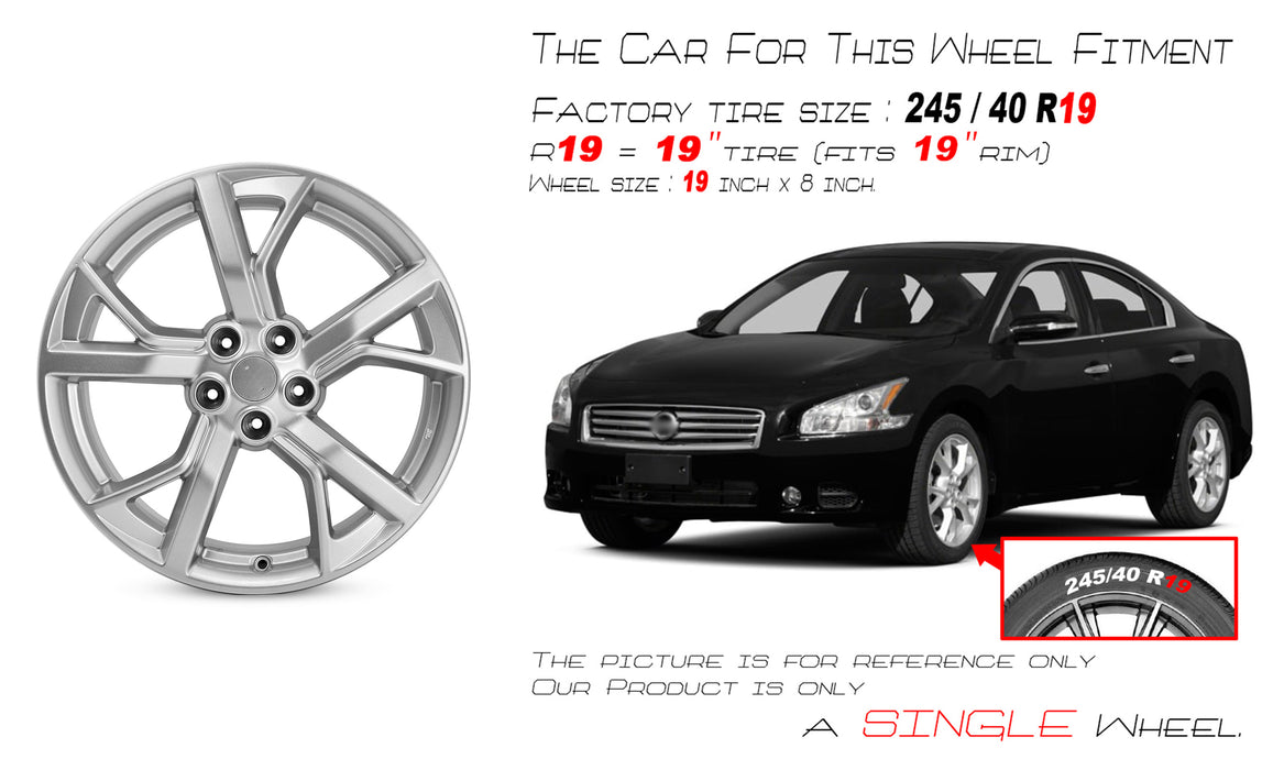 New Single 19" 19x8 Hyper Silver Alloy Wheel For 2012 2013 2014 Nissan Maxima OEM Design Replacement Rim