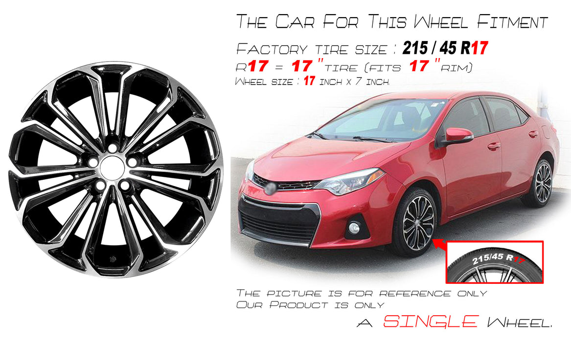 Brand New Single 17" 17X7 Alloy Wheel For 2014 2015 2016 Toyota Corolla Machined Black OEM Quality Replacement Rim