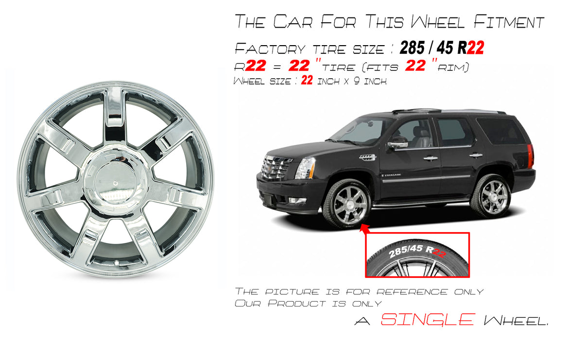 22" Brand New Single 22x9 Chrome Alloy Wheel for 2007-2014 Cadillac Escalade ESV EXT OEM Quality Replacement Rim