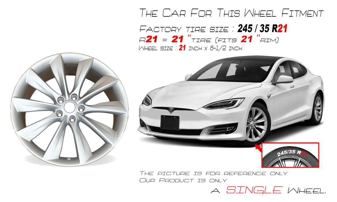 21" Single 21x8.5 Silver Alloy Front Wheel For Tesla Model S 2012-2017 OEM Quality Replacement Rim 98727 6005868