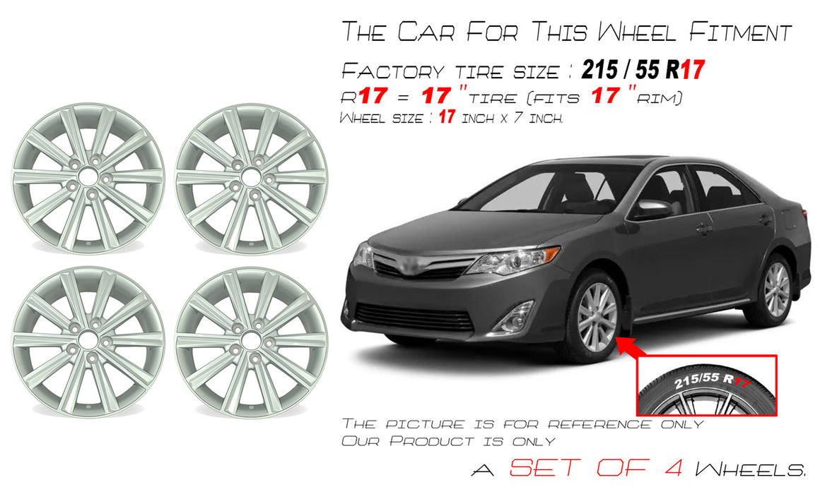 17" SET OF 4 17x7 SILVER Wheels For 2012-2014 TOYOTA CAMRY OEM Quality Replacement Rim