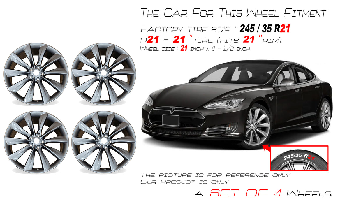 21" Set of 4 21x8.5 Charcoal Alloy Front and Rear Wheels For Tesla Model S 2012-2017 OEM Quality Replacement Rim 98727 6005868