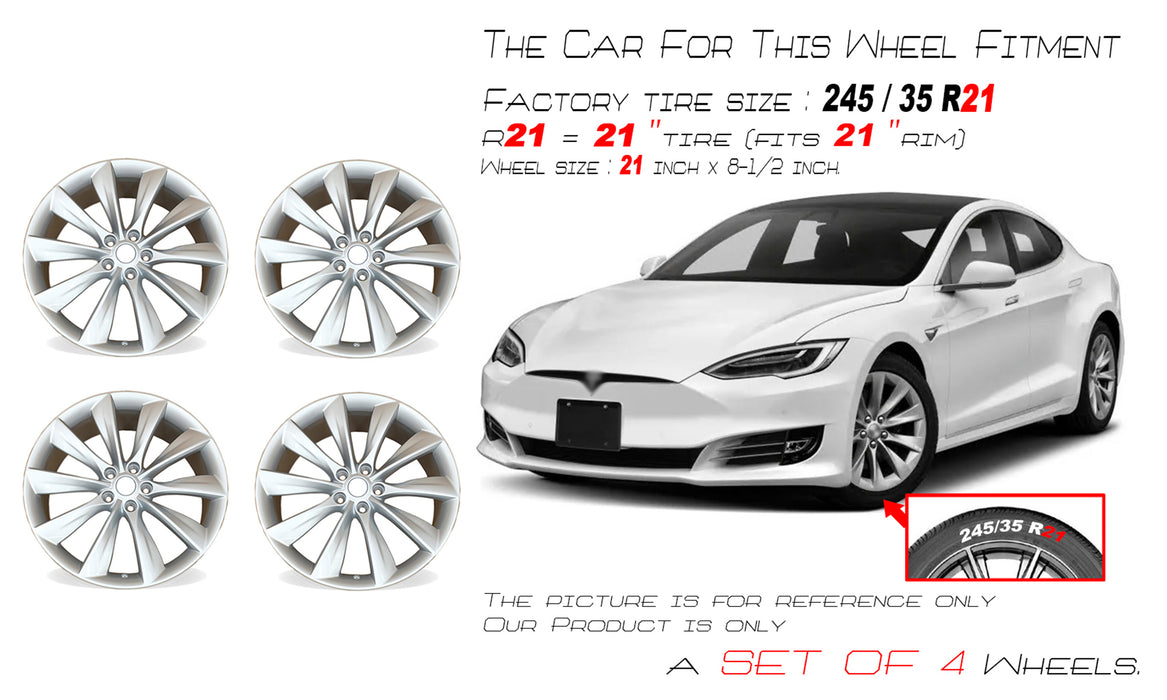 21" Set of 4 21x8.5 Silver Alloy Front and Rear Wheels For Tesla Model S 2012-2017 OEM Quality Replacement Rim 98727 6005868