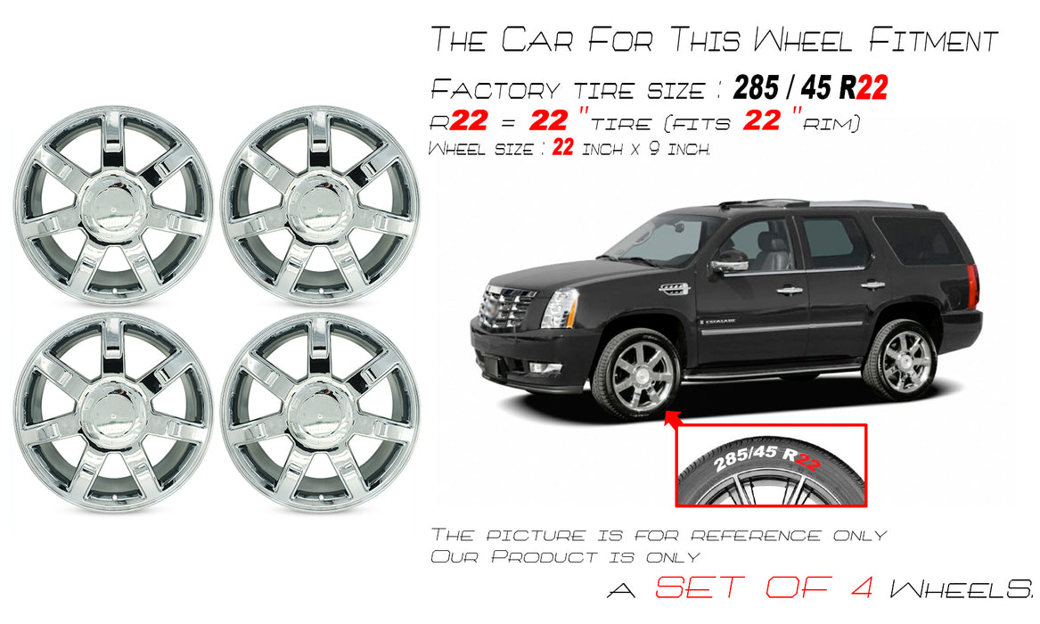 22" Set of 4 Brand New 22x9 Chrome Alloy Wheels for 2007-2014 Cadillac Escalade ESV EXT OEM Quality Replacement Rim