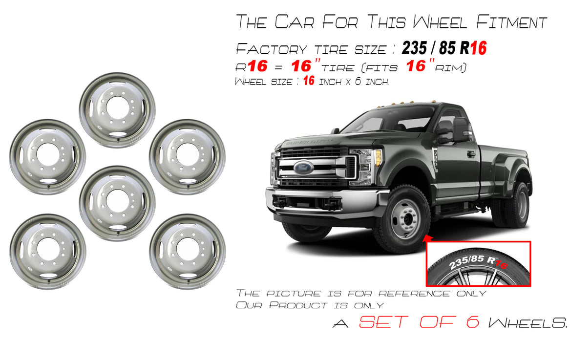 Set of 6 New 16” REPLACEMENT STEEL WHEELS RIM FOR 1999-2004 FORD F350 OEM Quality SUPER DUTY