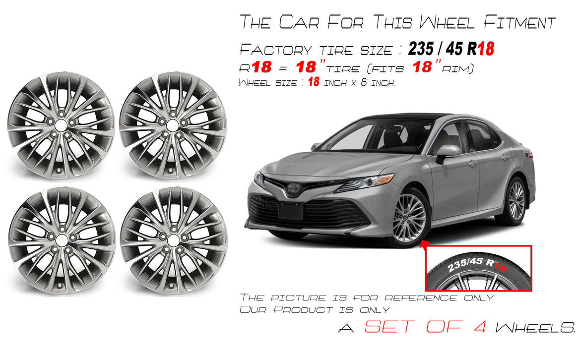 18" 18x8 Set of 4 New Machined Silver Alloy Wheels For 2018-2022 Toyota Camry OEM Quality Replacement Rim